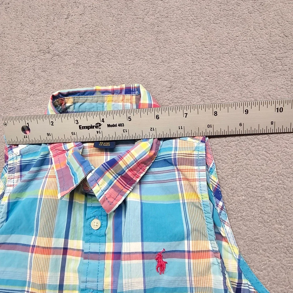 Polo Ralph Lauren Plaid Dress Girls 6X Blue Pink Madras Sleeveless Fit Flare